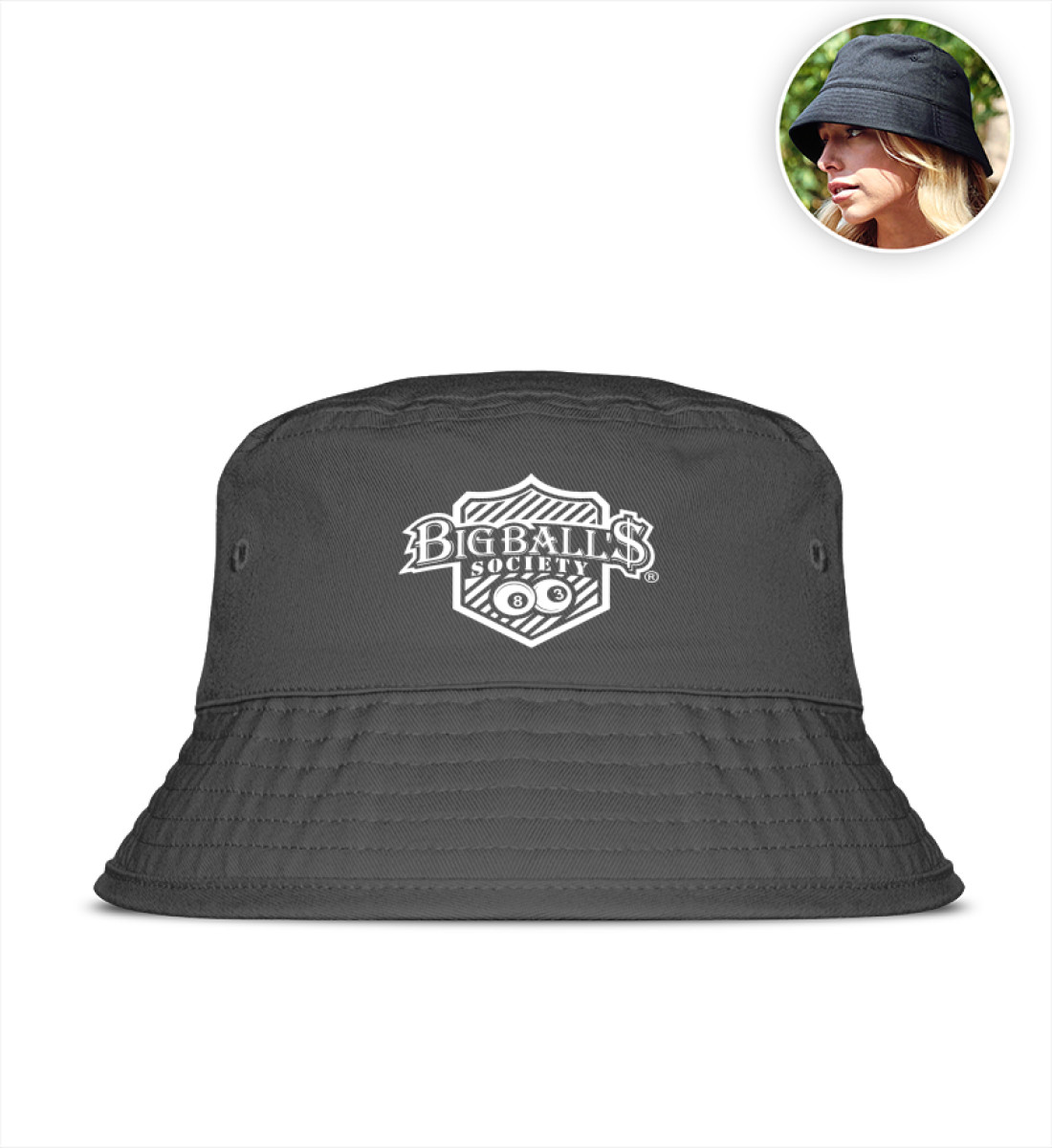 Big Ball'$ Society Organic Bucket Hat White mit Stick